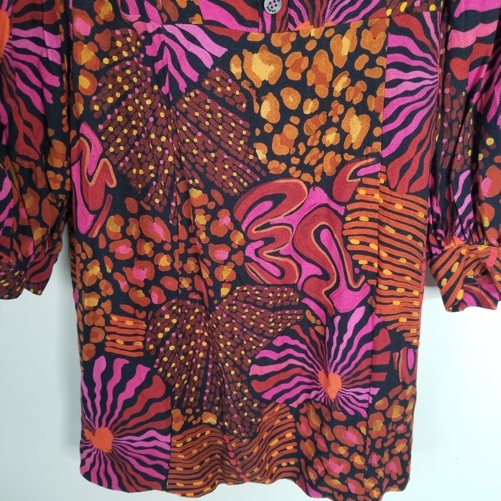 Farm Rio Leopard Hearts Long Sleeve Mini Dress Size XS Sweetheart Neckline - Picture 7 of 16